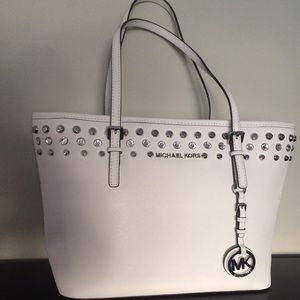 Rare Michael kors white tote with bling/studs